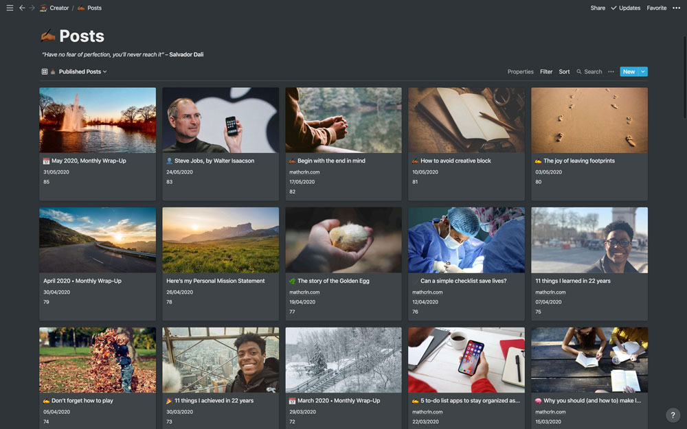 My "Posts" database in Notion