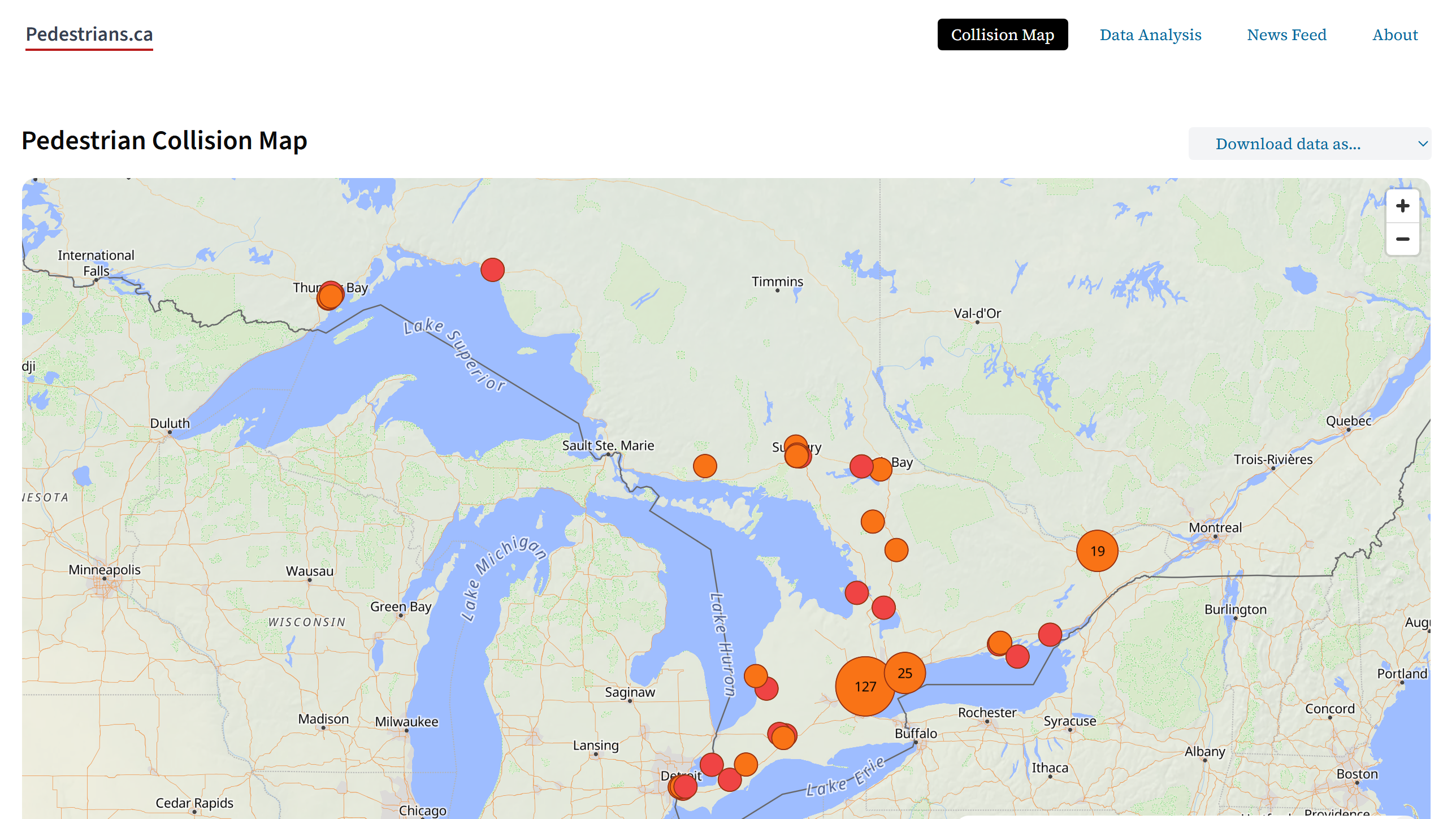 Screen grab of Pedestrians.ca website