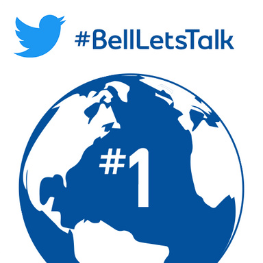 Bell Let's Talk hashtag and a globe with the number 1