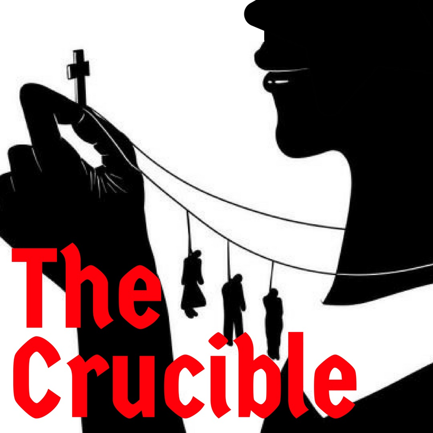 Crucible play poster - puppets on a necklace of a women