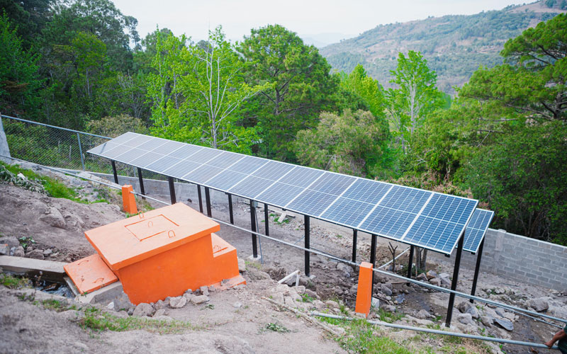 A bird’s eye view of a solar powered water filtration system.