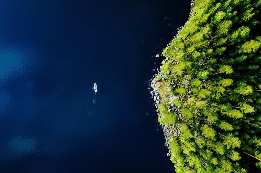 Looking down on clear blue water in Finland