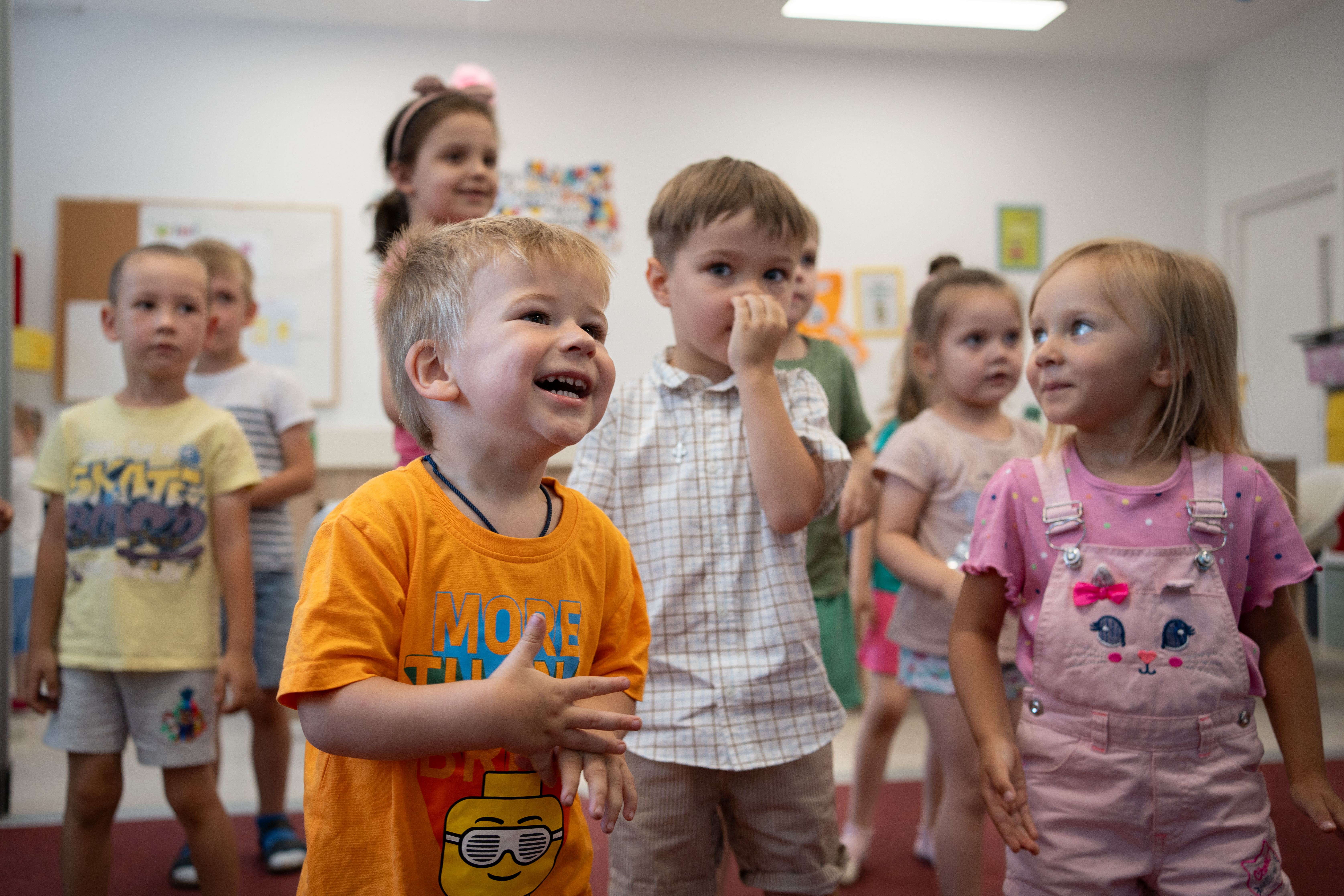 Children enjoy dancing at a kindergarten for Ukrainian refugee children in Romania