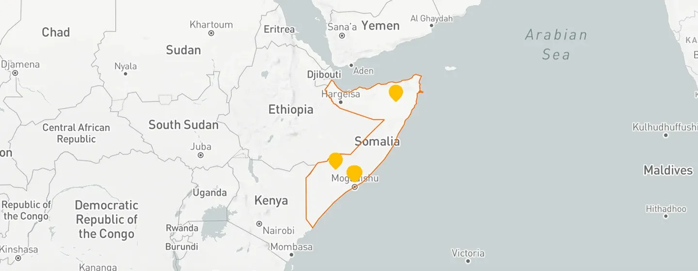 A map of Somalia showing several locations where World Vision made an impact.