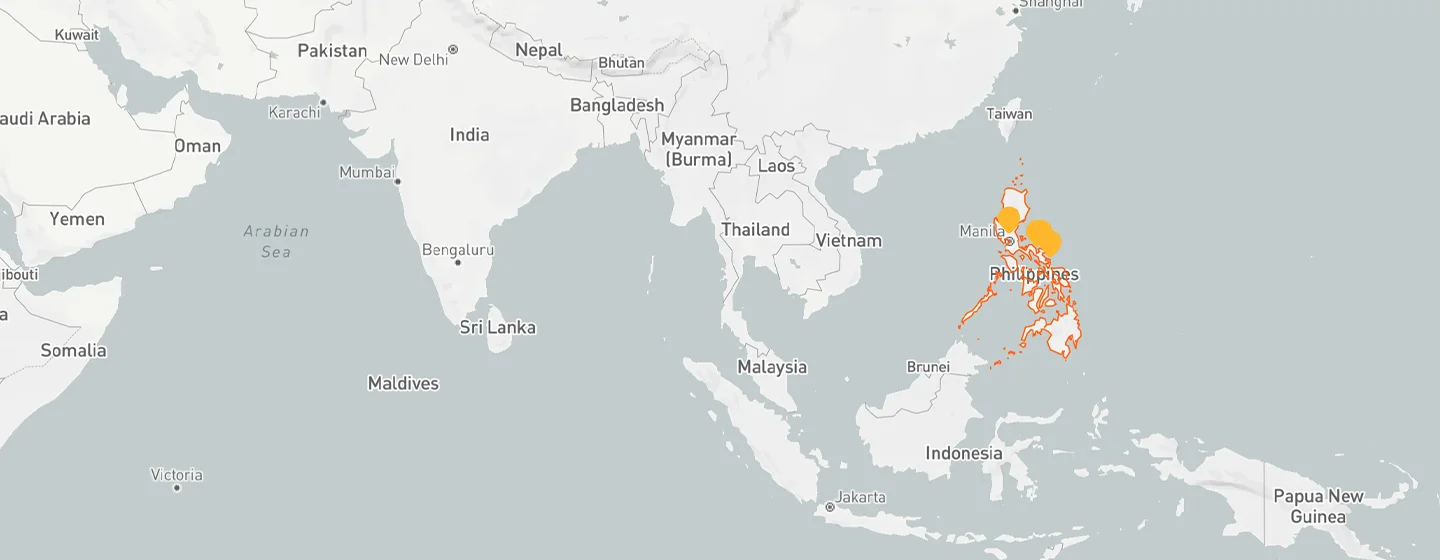 A map of the Philippines showing several locations where World Vision made an impact.