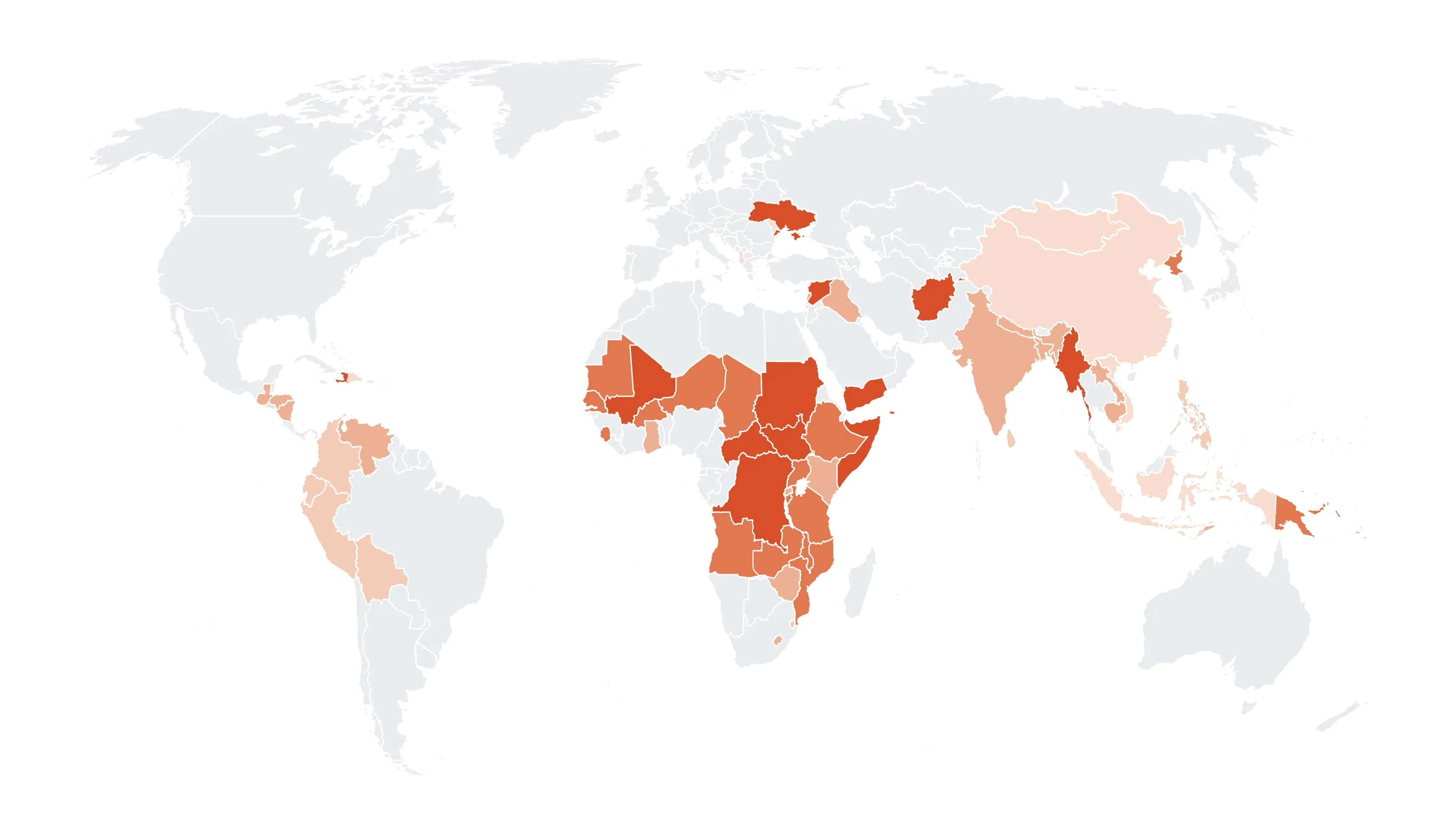 A map highlighting the fragility of countries we serve.