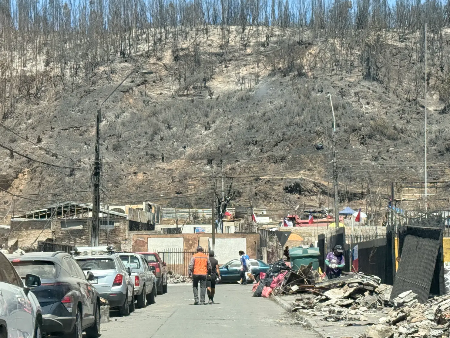 Bâtiments et terres ravagés par les feux de forêt au Chili.