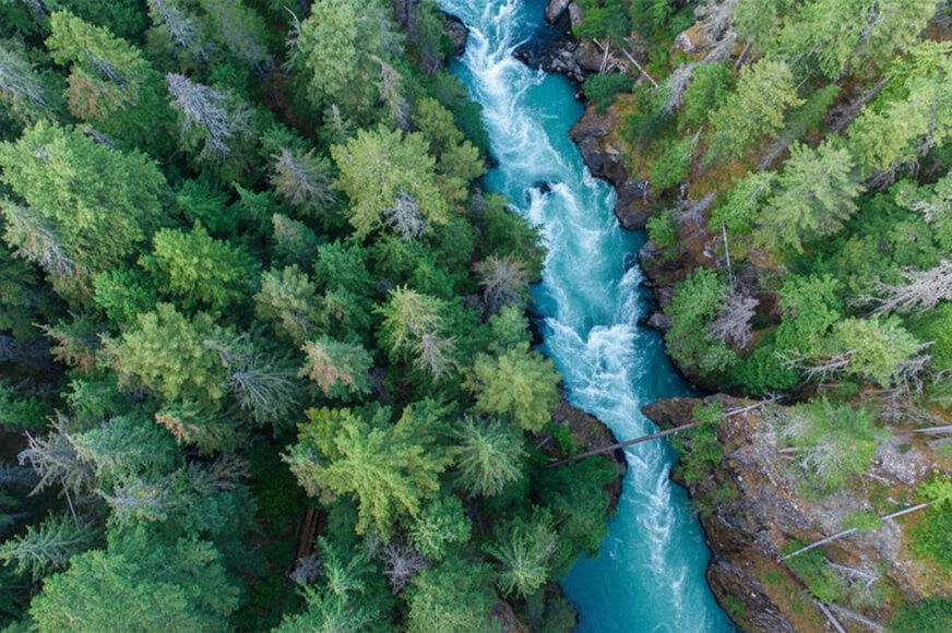 Clean water flowing through a river in western Canada