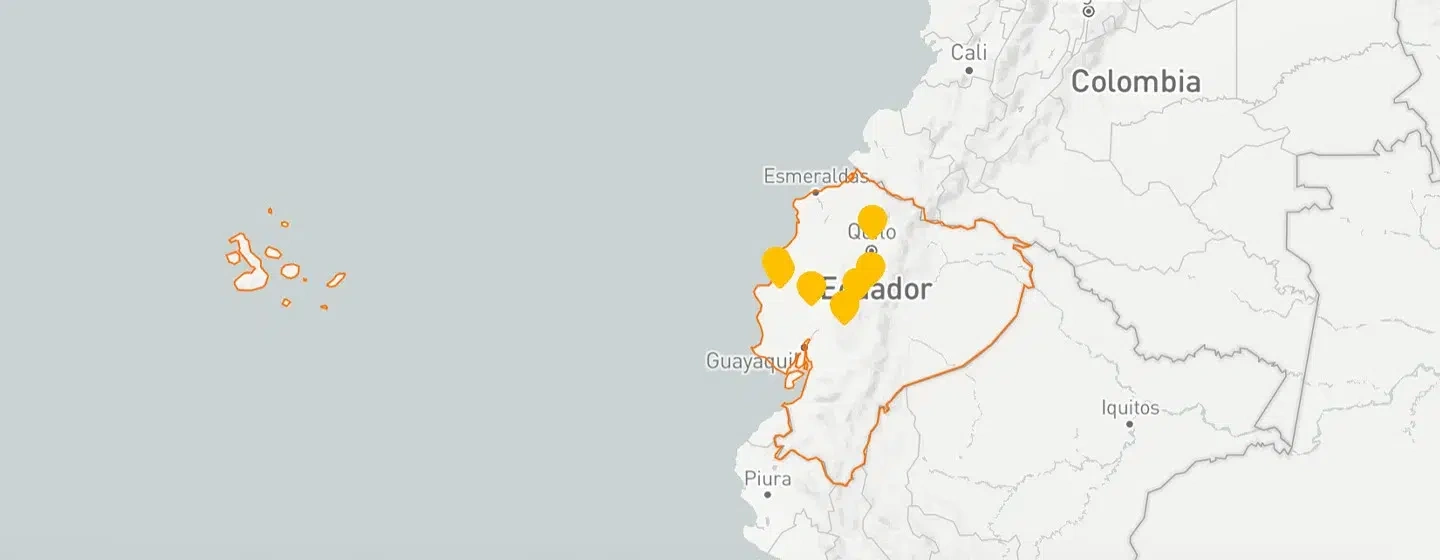 A map of Ecuador showing several locations where World Vision made an impact.
