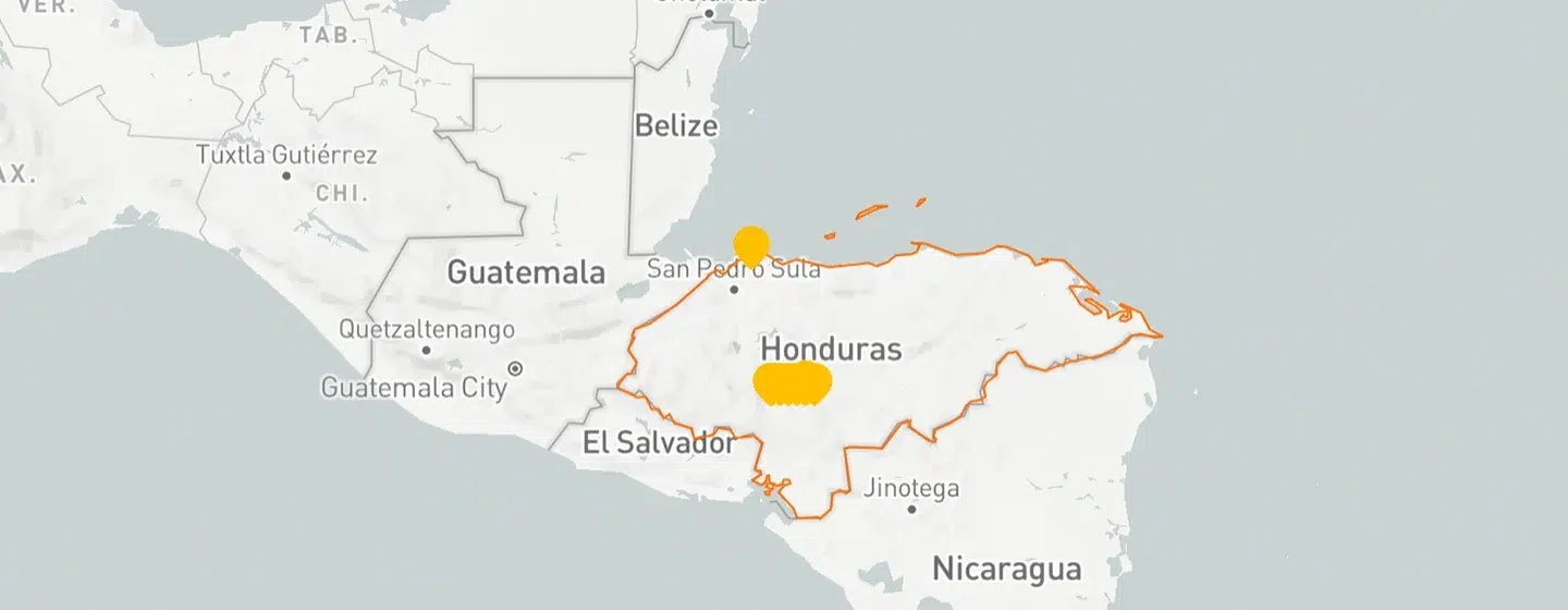 A map of Honduras showing several locations where World Vision made an impact.