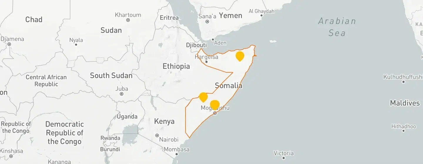 A map of Somalia showing several locations where World Vision made an impact.