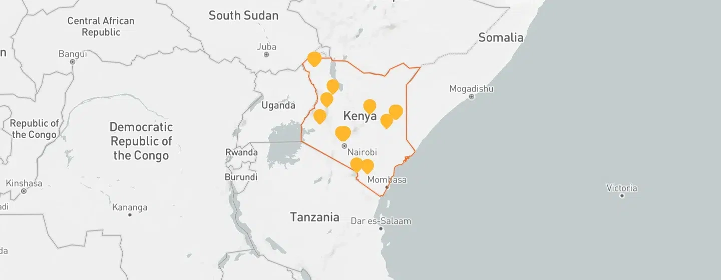 A map of Kenya showing several locations where World Vision made an impact.