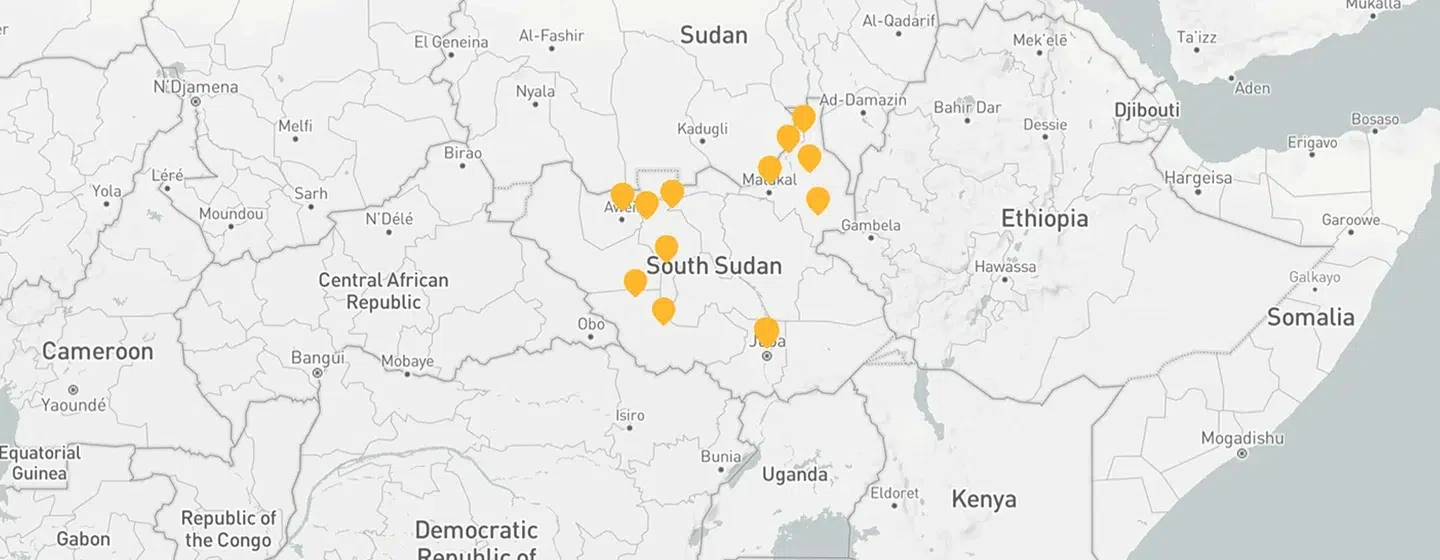 A map of South Sudan showing several locations where World Vision made an impact.