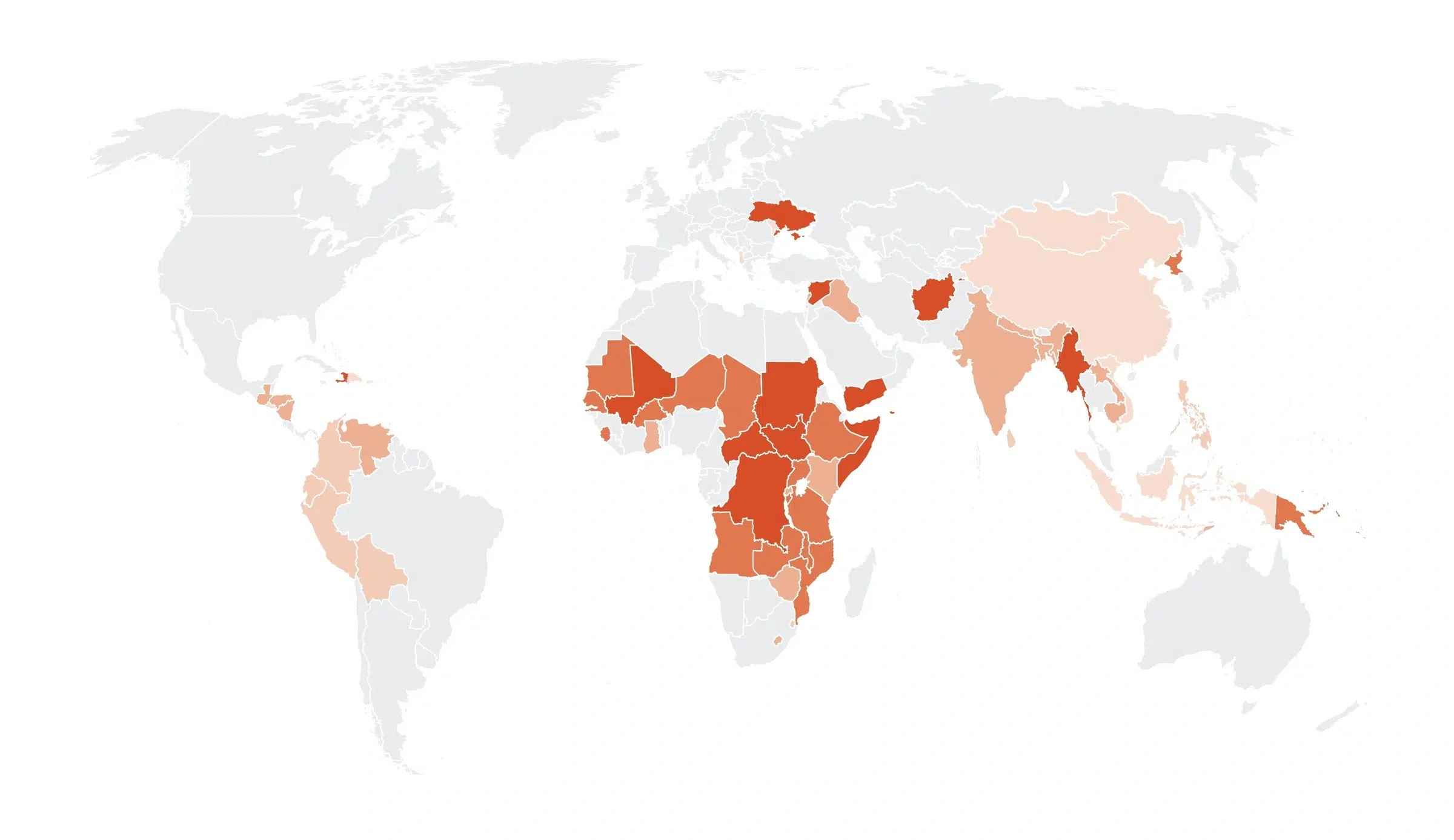 A map highlighting the fragility of countries we serve.