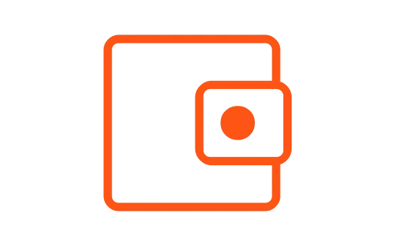 An icon picture of a wallet outlined in orange.